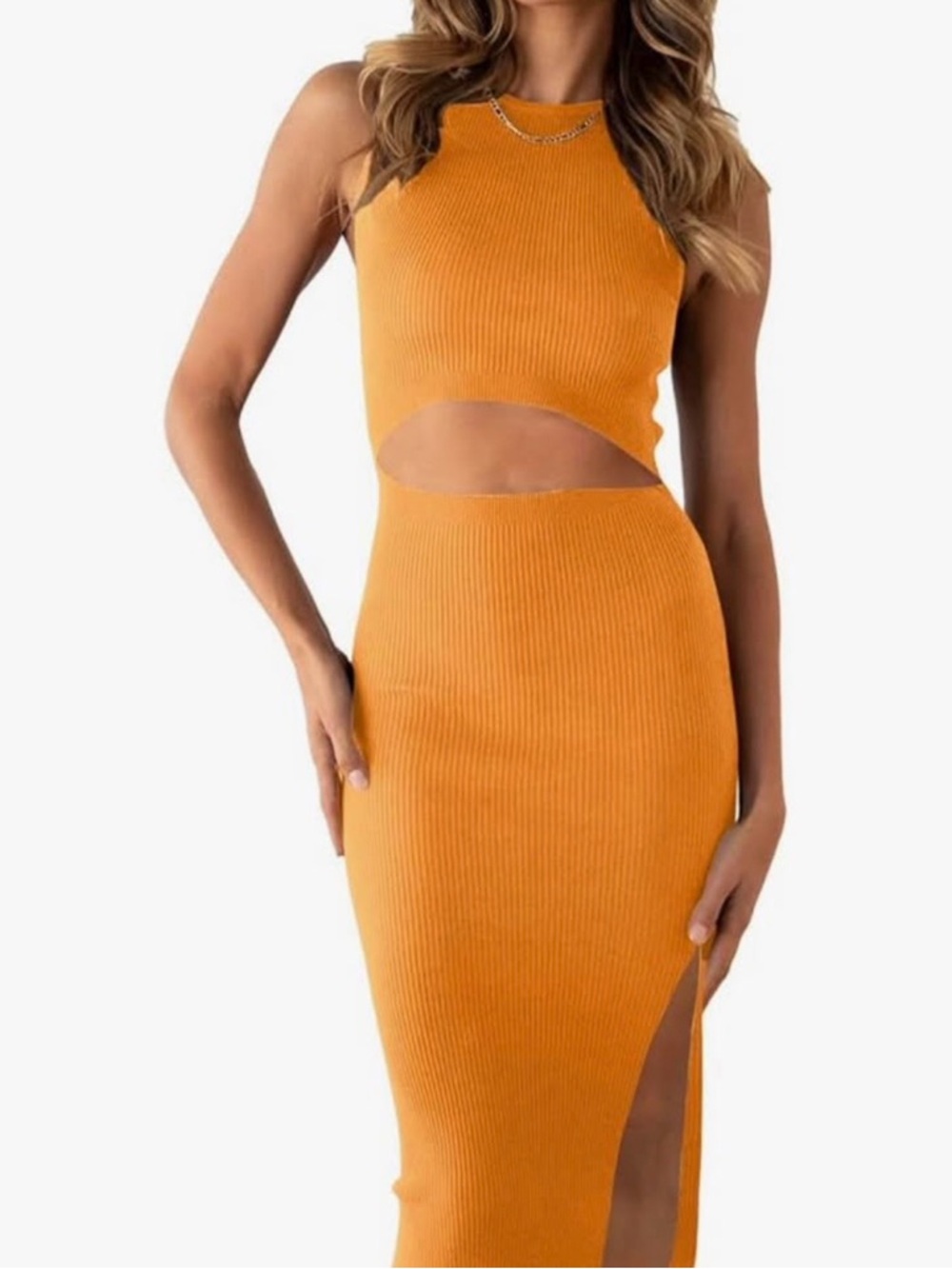 Ribbed Cutout Midi Dress